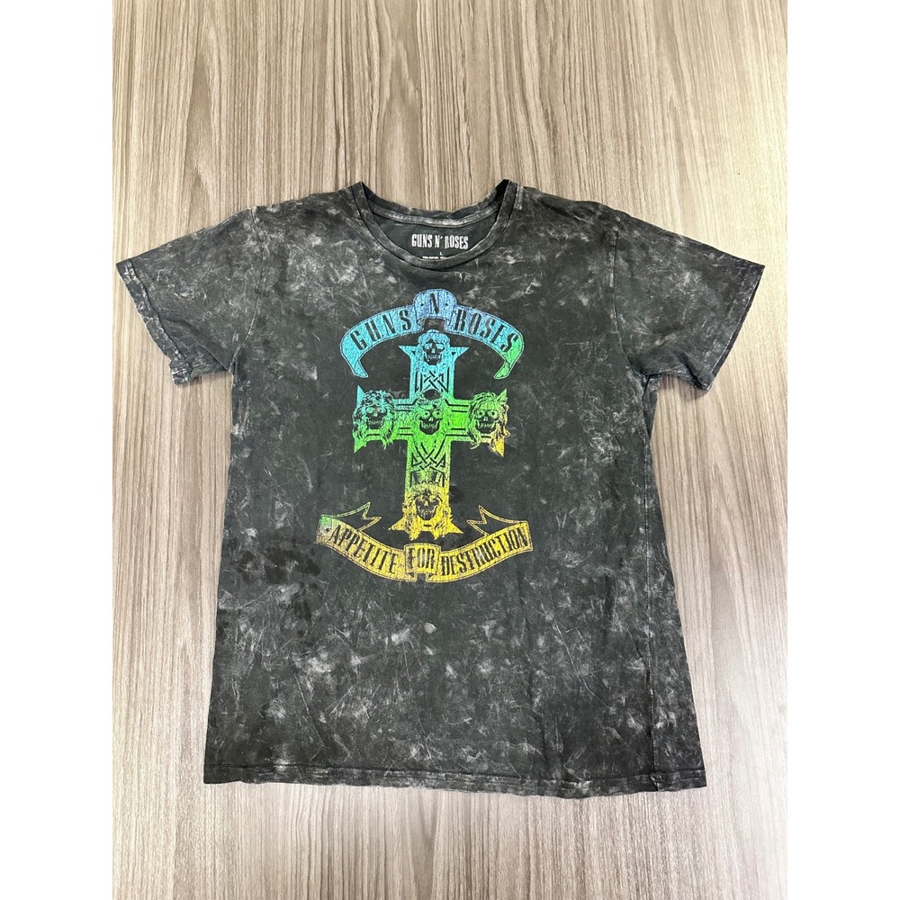Guns N Roses Appetite for Destruction Acid Wash Graphic Tee Gray Rainbow Large